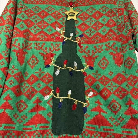 TIPSY ELVES Bottle Opener Ugly Christmas Sweater Men’s M Red Green Holiday - Picture 3 of 9
